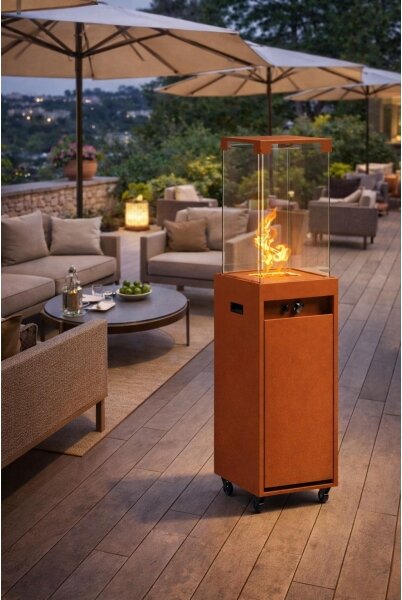 BRILAGI - Venkovní plynový krb FLARO GAS 142x36 cm 8kW 1xAAA rezavá/hnědá + kryt