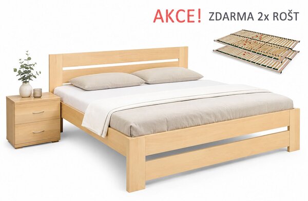 Manželská postel s rošty Berni, 160x200, 180x200, masiv buk