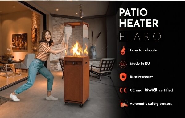 BRILAGI - Venkovní plynový krb FLARO GAS 142x36 cm 8kW 1xAAA rezavá/hnědá + kryt
