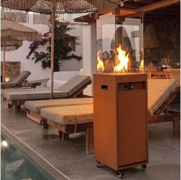 BRILAGI - Venkovní plynový krb FLARO GAS 142x36 cm 8kW 1xAAA rezavá/hnědá + kryt