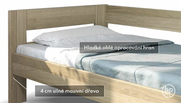 Rohová zvýšená postel jednolůžko ELA LEVÁ, masiv dub