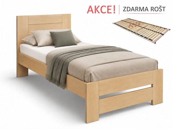 Dřevná postel s roštem Jirka, 80x200, 90x200, masiv buk
