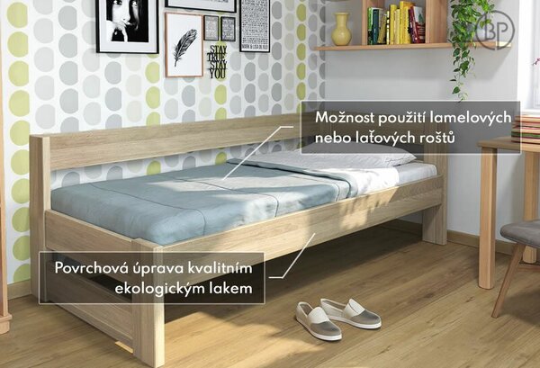 Rohová zvýšená postel jednolůžko ELA PRAVÁ, masiv dub