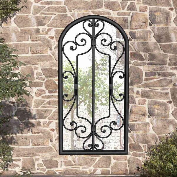 Zahradní zrcadlo černé 70 x 30 cm železo do exteriéru 318376