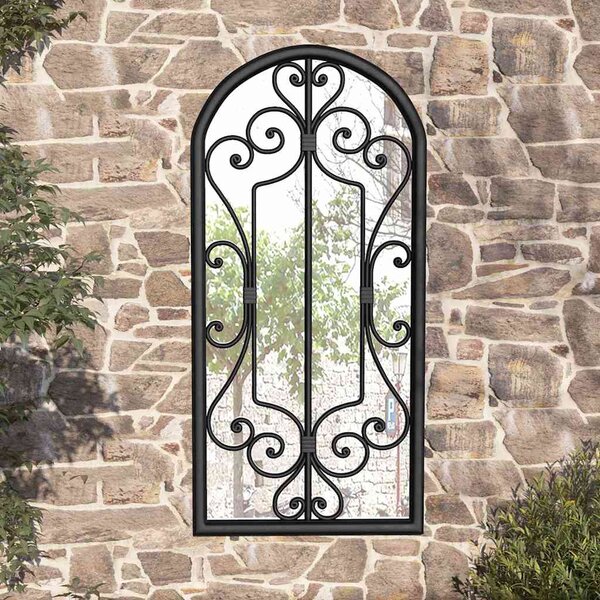 Zahradní zrcadlo černé 100 x 45 cm železo do exteriéru 318374