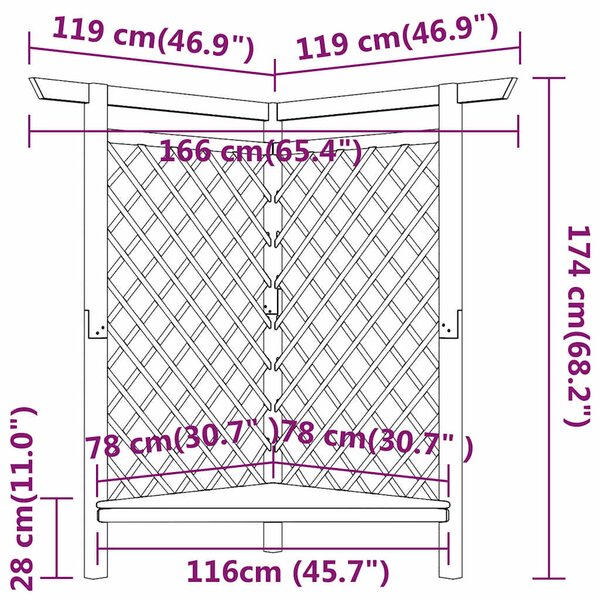 Rohová pergola s lavicí 166 x 81 x 174 cm impregnovaná borovice 318418