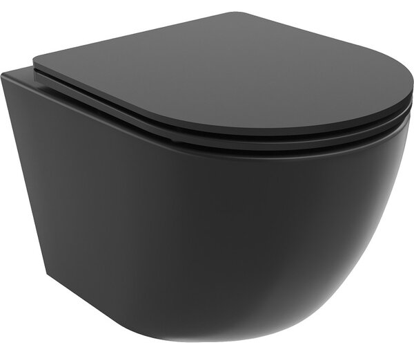 Mexen Lena, závěsná WC mísa 490x360x340 mm, Rimless Tornádo + WC sedátko z duroplastu, černá matná, 30221085T