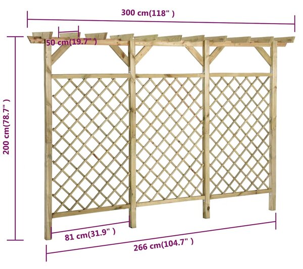 Zahradní mřížkovaný plot s pergolou 300 x 50 x 200 cm borovice 318417