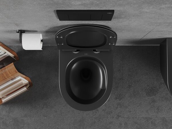 Mexen Lena, závěsná WC mísa 490x360x340 mm, Rimless Tornádo + WC sedátko z duroplastu, černá matná, 30220185T