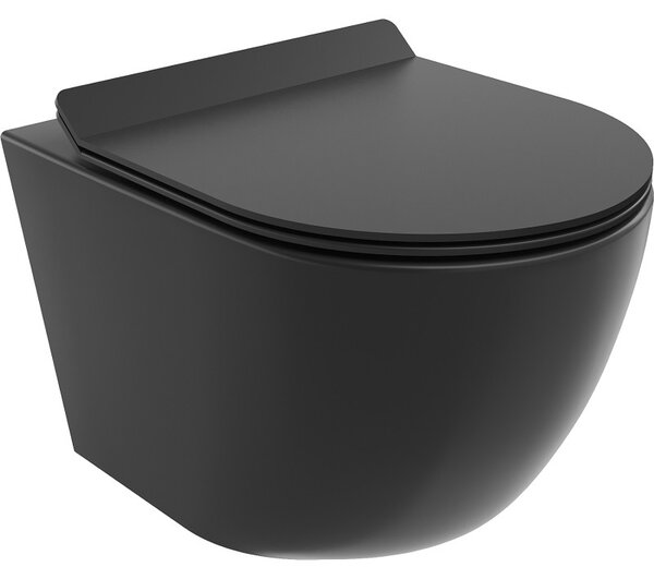 Mexen Lena, závěsná WC mísa 490x360x340 mm, Rimless Tornádo + WC sedátko z duroplastu, černá matná, 30220185T