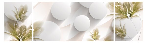 Obraz - 3D kruhy s květinami (170x50 cm)