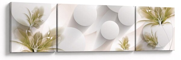 Obraz - 3D kruhy s květinami (170x50 cm)