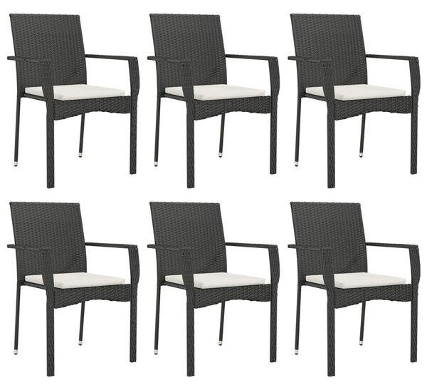 7dílný zahradní jídelní set s poduškami černý polyratan 3184978
