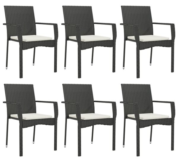 7dílný zahradní jídelní set s poduškami černý polyratan 3184979