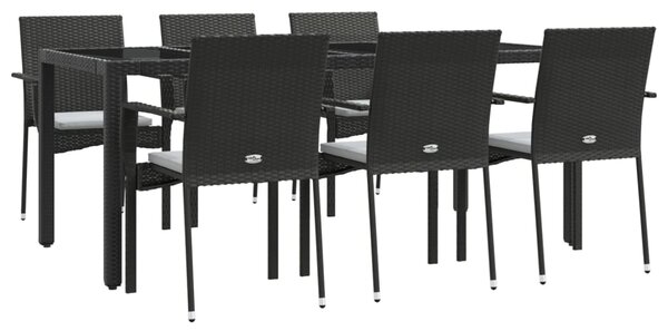 7dílný zahradní jídelní set s poduškami černý polyratan 3184979