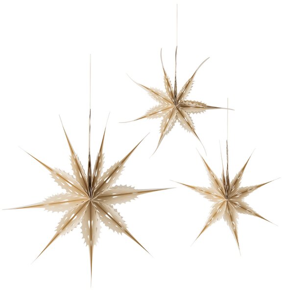 Bloomingville Set tří béžových papírových vánočních hvězd Ilo Star 66 cm