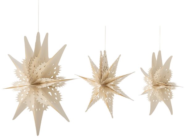 Bloomingville Set tří béžových papírových vánočních hvězd Ilo Star 66 cm