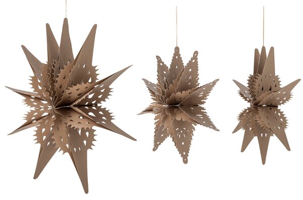 Bloomingville Set tří hnědých papírových vánočních hvězd Ilo Star 66 cm