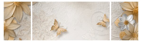 Obraz - Květy s motýlky (170x50 cm)