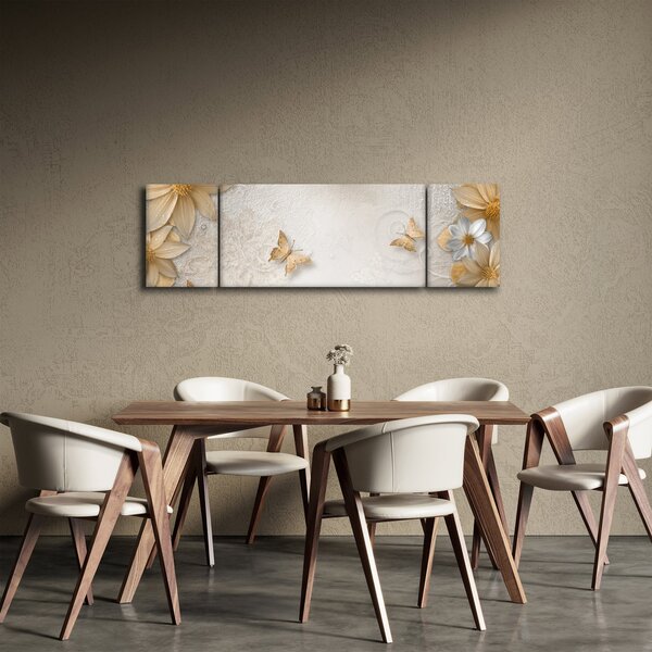 Obraz - Květy s motýlky (170x50 cm)