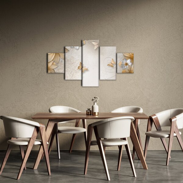 Obraz - Květy s motýlky (125x70 cm)