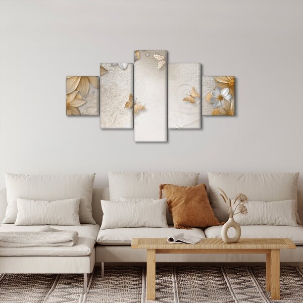 Obraz - Květy s motýlky (125x70 cm)