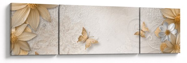 Obraz - Květy s motýlky (170x50 cm)