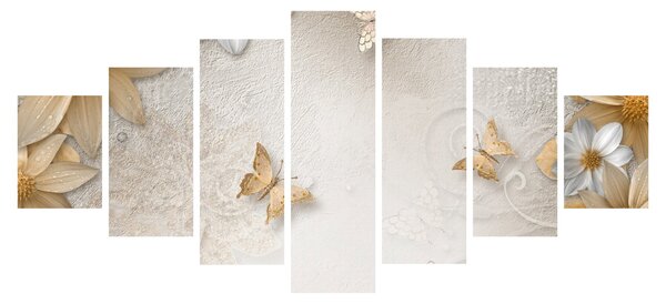 Obraz - Květy s motýlky (210x100 cm)