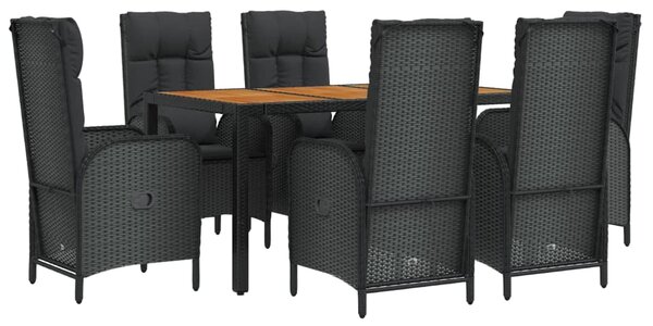 7dílný zahradní jídelní set s poduškami černý polyratan 3185071