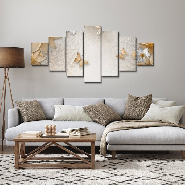 Obraz - Květy s motýlky (210x100 cm)