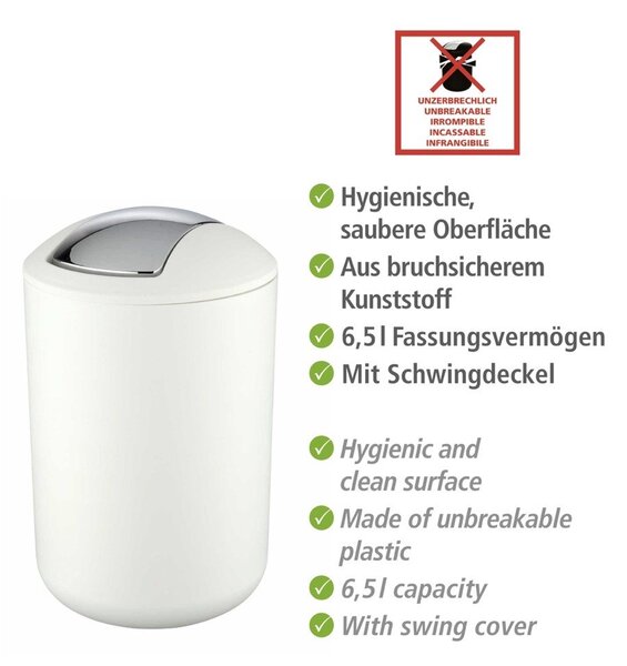 Bílý plastový odpadkový koš 6,5 l Brasil – Wenko