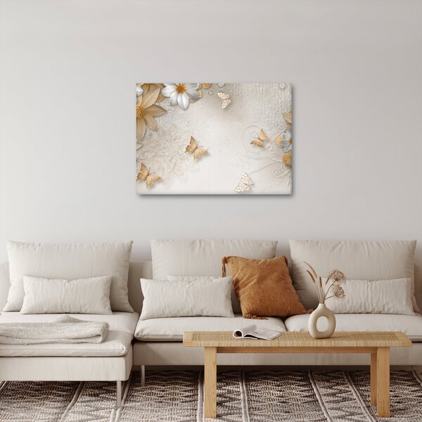 Obraz - Květy s motýlky (70x50 cm)