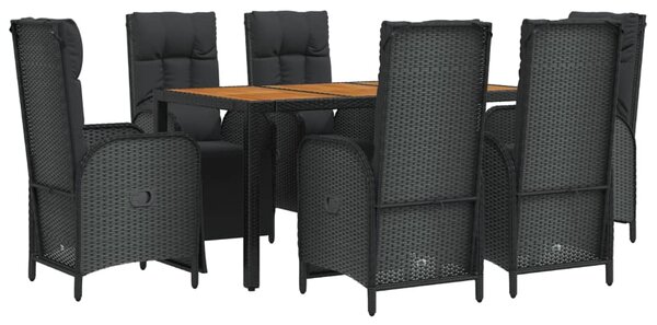 7dílný zahradní jídelní set s poduškami černý polyratan 3185077