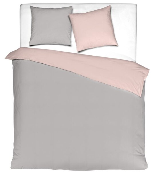 Mistral Home povlečení bavlněný perkál Doubleface šedo-béžová/pudrová růžová - 240x220 / 2x70x90 cm