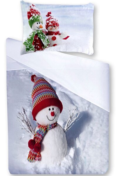 Gipetex Natural Dream 3D italské povlečení 100% bavlna Pupazo di Neve - Sněhulák - 140x220 / 70x90 cm