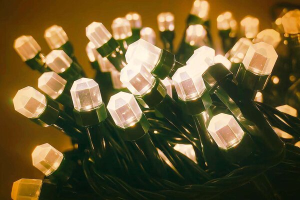 Venkovní LED vánoční řetěz se šestihrannými LED diodami, teplá bílá, 10m, 100 LED