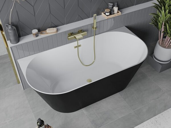 Mexen Oval Slim, volně stojící vana ke zdi, 170 x 80 cm, bílá-černá, zlatý matný přepad, 52661708075-55