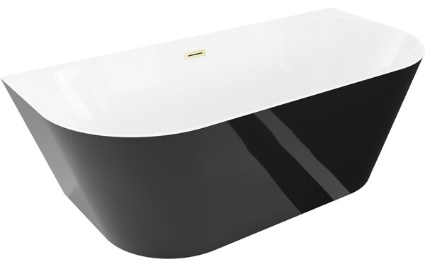 Mexen Oval Slim, volně stojící vana ke zdi, 170 x 80 cm, bílá-černá, zlatý matný přepad, 52661708075-55