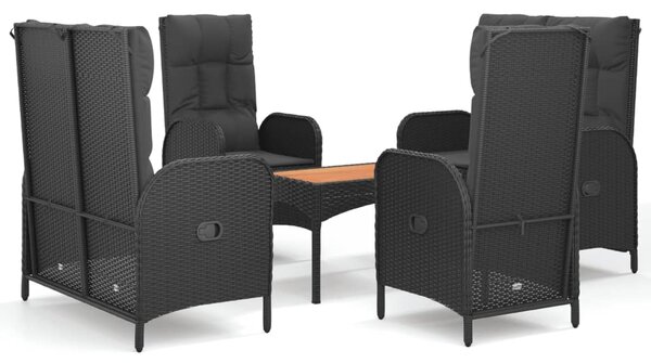 5dílný zahradní jídelní set s poduškami černý polyratan 3185088