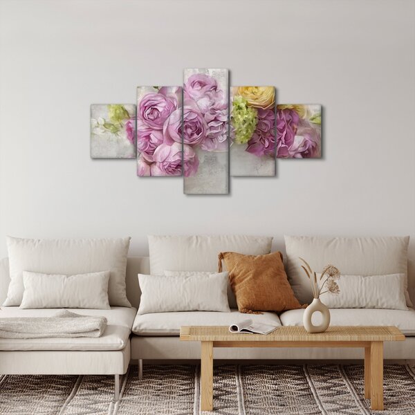 Obraz - Květy na zdi v pastelových barvách (125x70 cm)