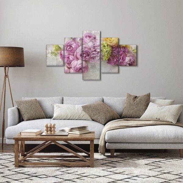 Obraz - Květy na zdi v pastelových barvách (125x70 cm)