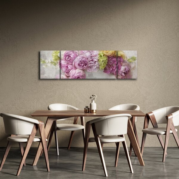 Obraz - Květy na zdi v pastelových barvách (170x50 cm)