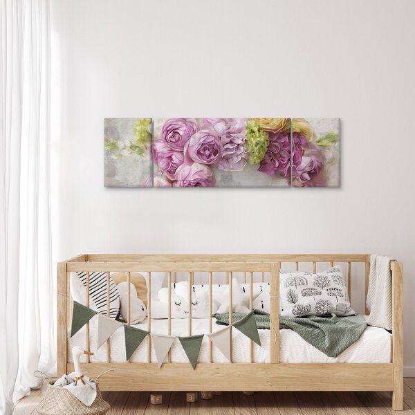 Obraz - Květy na zdi v pastelových barvách (170x50 cm)