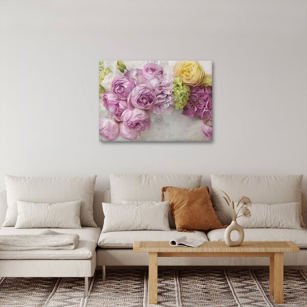 Obraz - Květy na zdi v pastelových barvách (70x50 cm)