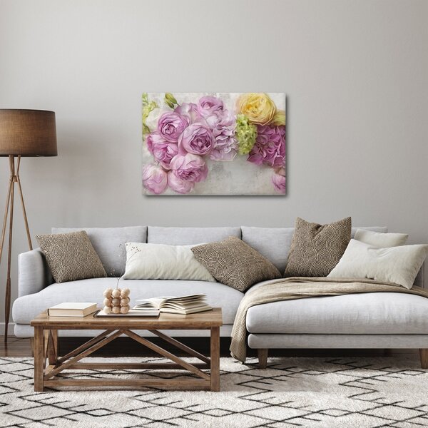 Obraz - Květy na zdi v pastelových barvách (70x50 cm)