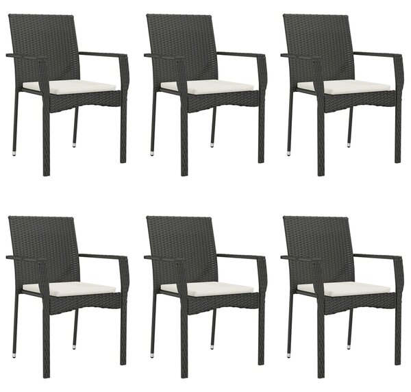 7dílný zahradní jídelní set s poduškami černý polyratan 3185135
