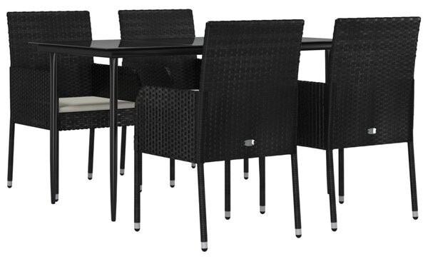 5dílný zahradní jídelní set s poduškami černý polyratan 3185145