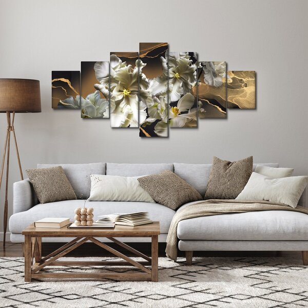 Obraz - Květy orchidejí na mramorovém pozadí (210x100 cm)