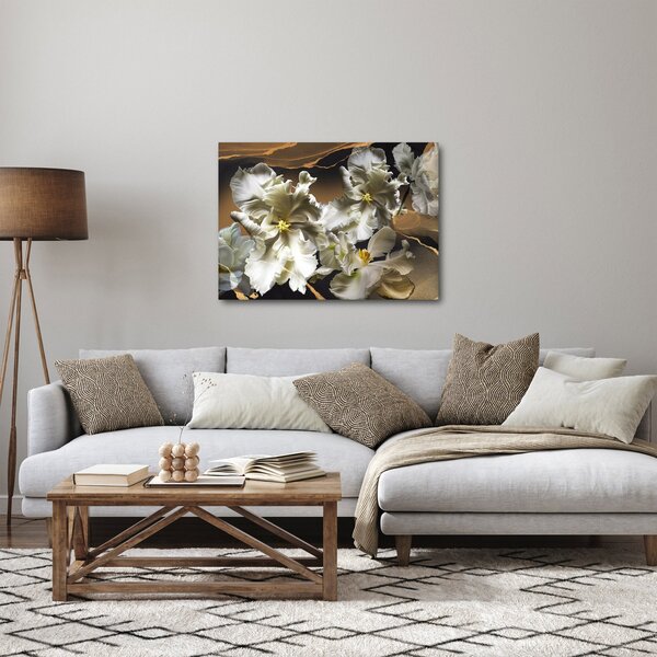 Obraz - Květy orchidejí na mramorovém pozadí (70x50 cm)