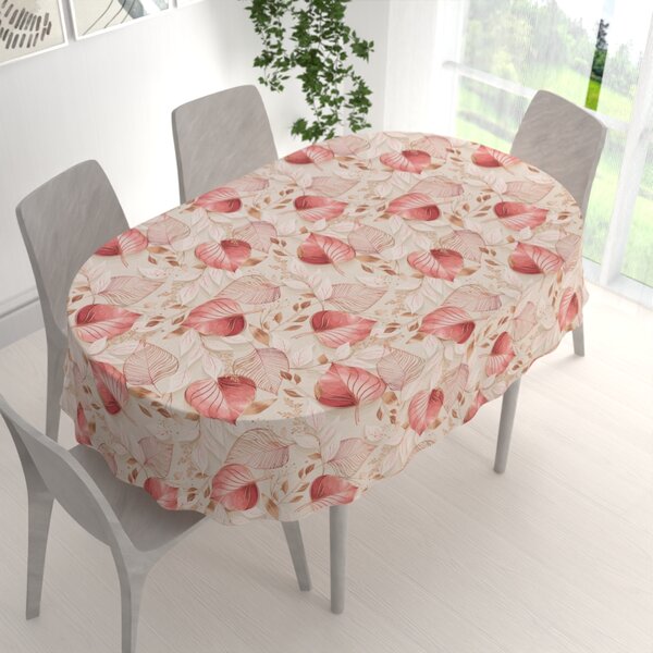 Biante Dekorační oválný ubrus Leona LN-172 Růžovo-vínové listy na režném 60x100 cm